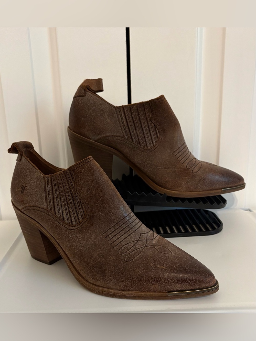 FRYE, Brown Western-Style Women's Heeled Ankle Booties